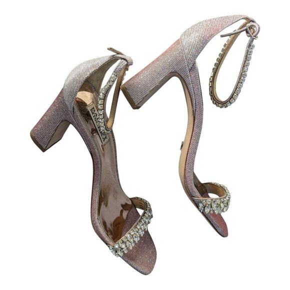 BADGLEY MISCHKA Womens Gold Crystal Straps Harriet Sandals Shoes 8.5 M - Picture 2 of 10